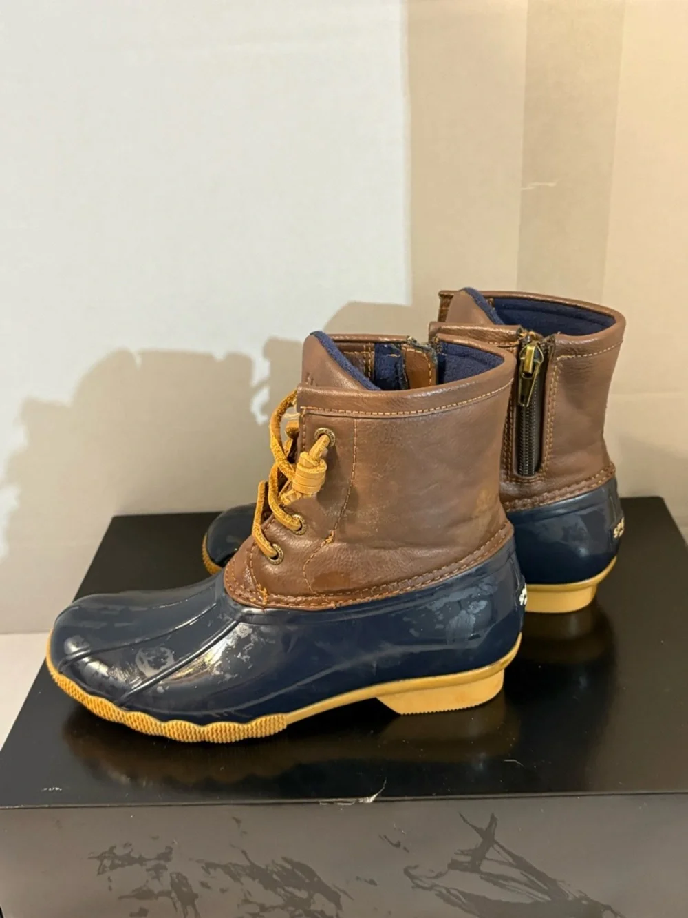 Sperry Kids' girls SZ‎ 1 Saltwater Duck Boots rain boots navy brown weather